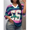 image:imageRoseSeek Jersey Shirts for Women Number Graphic Print Mesh Color Block V Neck Short Sleeve Football Jerseys TShirtGreen and Pink