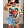 image:imageRoseSeek Jersey Shirts for Women Number Graphic Print Mesh Color Block V Neck Short Sleeve Football Jerseys TShirtLight Orange