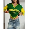 image:imageRoseSeek Jersey Shirts for Women Number Graphic Print Mesh Color Block V Neck Short Sleeve Football Jerseys TShirtMulticolor Green