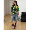 image:imageRoseSeek Jersey Shirts for Women Number Graphic Print Mesh Color Block V Neck Short Sleeve Football Jerseys TShirtNumber Yellow Green