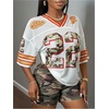 image:imageRoseSeek Jersey Shirts for Women Number Graphic Print Mesh Color Block V Neck Short Sleeve Football Jerseys TShirtWhite Orange