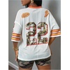 image:imageRoseSeek Jersey Shirts for Women Number Graphic Print Mesh Color Block V Neck Short Sleeve Football Jerseys TShirtWhite Orange