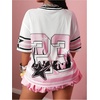 image:imageRoseSeek Jersey Shirts for Women Number Graphic Print Mesh Color Block V Neck Short Sleeve Football Jerseys TShirtWhite Pink
