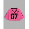 image:imageRoseSeek Jersey Shirts for Women Number Print V Neck Mesh Cropped Jersey Y2k Oversized Tshirts StreetwearHot Pink