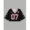 image:imageRoseSeek Jersey Shirts for Women Number Print V Neck Mesh Cropped Jersey Y2k Oversized Tshirts StreetwearPink and Black