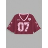 image:imageRoseSeek Jersey Shirts for Women Number Print V Neck Mesh Cropped Jersey Y2k Oversized Tshirts StreetwearRed Pink