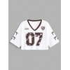 image:imageRoseSeek Jersey Shirts for Women Number Print V Neck Mesh Cropped Jersey Y2k Oversized Tshirts StreetwearWhite Brown