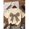 image:imageRoseSeek Overized Tshirts for Women Bow Leopard Graphic Tees Short Sleeve Aesthetic Baggy Summer TopsBeige