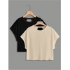 image:imageRoseSeek Womens 2 Packs Open Back Tops Criss Cross Cut Out Summer Casual T Shirt Crewneck Short Sleeve Backless TeeBeige Black