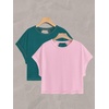 image:imageRoseSeek Womens 2 Packs Open Back Tops Criss Cross Cut Out Summer Casual T Shirt Crewneck Short Sleeve Backless TeePink and Green