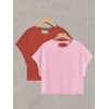 image:imageRoseSeek Womens 2 Packs Open Back Tops Criss Cross Cut Out Summer Casual T Shirt Crewneck Short Sleeve Backless TeeRed and Pink