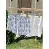 image:imageRoseSeek Womens 2 Packs Striped Linen Mini Shorts Drawstring Waist Button Front Lounge ShortsBlue Pattern
