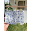 image:imageRoseSeek Womens 2 Packs Striped Linen Mini Shorts Drawstring Waist Button Front Lounge ShortsBlue Pattern