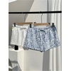 image:imageRoseSeek Womens 2 Packs Striped Linen Mini Shorts Drawstring Waist Button Front Lounge ShortsBlue and White
