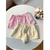 image:imageRoseSeek Womens 2 Packs Striped Linen Mini Shorts Drawstring Waist Button Front Lounge ShortsPink and Yellow