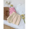image:imageRoseSeek Womens 2 Packs Striped Linen Mini Shorts Drawstring Waist Button Front Lounge ShortsPink and Yellow