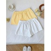 image:imageRoseSeek Womens 2 Packs Striped Linen Mini Shorts Drawstring Waist Button Front Lounge ShortsYellow and White