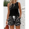 image:imageRoseSeek Womens 2 Piece Beach Vacation Clothes Floral Tank Top and Shorts Set Tropical Summer OutfitsBlack Leopard