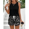 image:imageRoseSeek Womens 2 Piece Beach Vacation Clothes Floral Tank Top and Shorts Set Tropical Summer OutfitsBlack Leopard