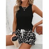image:imageRoseSeek Womens 2 Piece Beach Vacation Clothes Floral Tank Top and Shorts Set Tropical Summer OutfitsBlack Leopard