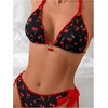 image:imageRoseSeek Womens 2 Piece Bikini Sets Cherry Print Spaghetti Strap Halter Bras and String Thongs Swimsuit SetsRed