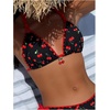 image:imageRoseSeek Womens 2 Piece Bikini Sets Cherry Print Spaghetti Strap Halter Bras and String Thongs Swimsuit SetsRed