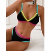 image:imageRoseSeek Womens 2 Piece Bikini Sets Color Block Triangle Bikini Top Brazilian Bottom Swimsuit SwimwearBlack