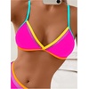image:imageRoseSeek Womens 2 Piece Bikini Sets Color Block Triangle Bikini Top Brazilian Bottom Swimsuit SwimwearHot Pink