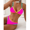 image:imageRoseSeek Womens 2 Piece Bikini Sets Color Block Triangle Bikini Top Brazilian Bottom Swimsuit SwimwearHot Pink