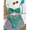 image:imageRoseSeek Womens 2 Piece Bikini Sets Geometrical Floral Print Twist Front Bras and High Waisted Thongs SwimwearMulticolor
