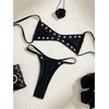 image:imageRoseSeek Womens 2 Piece Bikini Sets Grommet Eyelet Bra Thong Bathing Suit Summer Swimsuit SetBlack