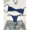 image:imageRoseSeek Womens 2 Piece Bikini Sets Grommet Eyelet Bra Thong Bathing Suit Summer Swimsuit SetBlue