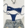 image:imageRoseSeek Womens 2 Piece Bikini Sets Grommet Eyelet Bra Thong Bathing Suit Summer Swimsuit SetBlue