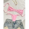 image:imageRoseSeek Womens 2 Piece Bikini Sets Grommet Eyelet Bra Thong Bathing Suit Summer Swimsuit SetPink