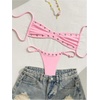 image:imageRoseSeek Womens 2 Piece Bikini Sets Grommet Eyelet Bra Thong Bathing Suit Summer Swimsuit SetPink