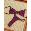 image:imageRoseSeek Womens 2 Piece Bikini Sets Grommet Eyelet Bra Thong Bathing Suit Summer Swimsuit SetPurple