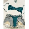 image:imageRoseSeek Womens 2 Piece Bikini Sets Grommet Eyelet Bra Thong Bathing Suit Summer Swimsuit SetTeal Blue