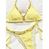 image:imageRoseSeek Womens 2 Piece Bikini Sets Textured Beaded Halter Bras and Tie Side Thongs Summer Beachwear SwimwearYellow