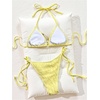 image:imageRoseSeek Womens 2 Piece Bikini Sets Textured Beaded Halter Bras and Tie Side Thongs Summer Beachwear SwimwearYellow