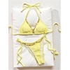 image:imageRoseSeek Womens 2 Piece Bikini Sets Textured Beaded Halter Bras and Tie Side Thongs Summer Beachwear SwimwearYellow