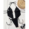 image:imageRoseSeek Womens 2 Piece Boho Polka Dots Beaded Bikini Sets Halter Swimsuits Textured Tie Side Bathing SuitBlack