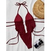 image:imageRoseSeek Womens 2 Piece Boho Polka Dots Beaded Bikini Sets Halter Swimsuits Textured Tie Side Bathing SuitBurgundy