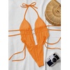 image:imageRoseSeek Womens 2 Piece Boho Polka Dots Beaded Bikini Sets Halter Swimsuits Textured Tie Side Bathing SuitBurnt Orange