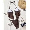image:imageRoseSeek Womens 2 Piece Boho Polka Dots Beaded Bikini Sets Halter Swimsuits Textured Tie Side Bathing SuitCoffee Brown