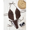 image:imageRoseSeek Womens 2 Piece Boho Polka Dots Beaded Bikini Sets Halter Swimsuits Textured Tie Side Bathing SuitCoffee Brown