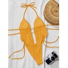 image:imageRoseSeek Womens 2 Piece Boho Polka Dots Beaded Bikini Sets Halter Swimsuits Textured Tie Side Bathing SuitDark Yellow