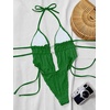 image:imageRoseSeek Womens 2 Piece Boho Polka Dots Beaded Bikini Sets Halter Swimsuits Textured Tie Side Bathing SuitDeep Green