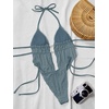image:imageRoseSeek Womens 2 Piece Boho Polka Dots Beaded Bikini Sets Halter Swimsuits Textured Tie Side Bathing SuitDusty Blue