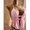 image:imageRoseSeek Womens 2 Piece Boho Polka Dots Beaded Bikini Sets Halter Swimsuits Textured Tie Side Bathing SuitLight Pink