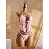 image:imageRoseSeek Womens 2 Piece Boho Polka Dots Beaded Bikini Sets Halter Swimsuits Textured Tie Side Bathing SuitLight Pink
